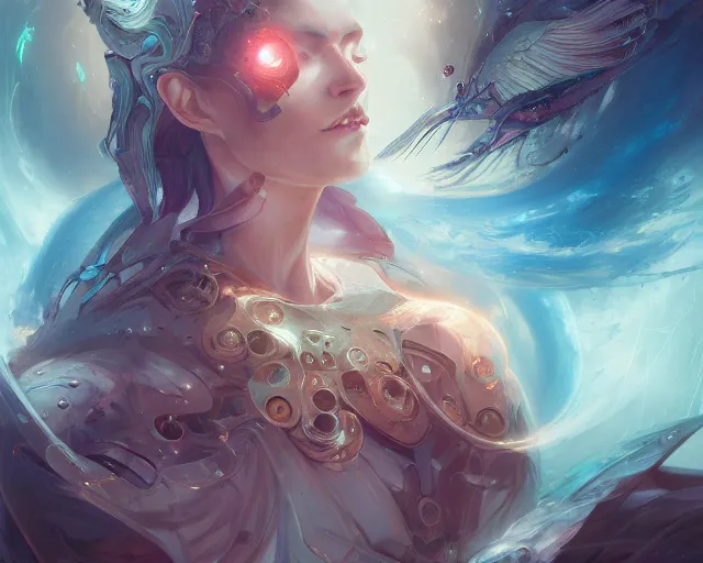 Image similar to portrait of a beautiful cybernetic emanation from the book \'angelarium\', by pete mohrbacher and artgerm and wlop, digital art, highly detailed, intricate, fantasy, mystical, Trending on Artstation HQ, deviantart, unreal engine, 4K UHD image