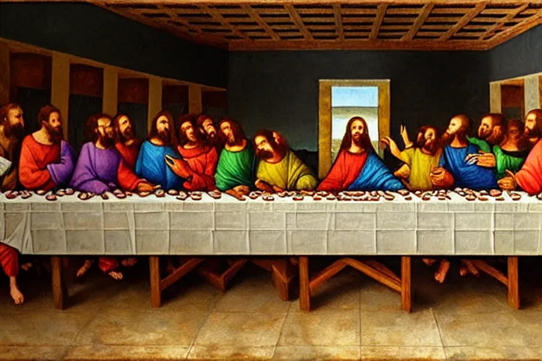 Image similar to the last supper painting but there's nobody there