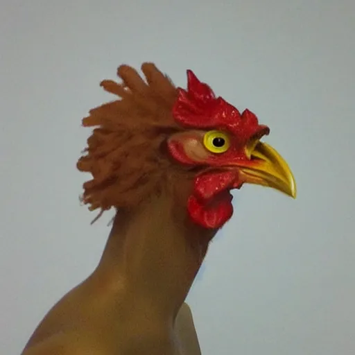 Prompt: chicken headed human, mugshot