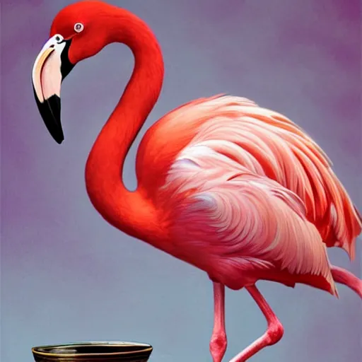 Image similar to a flamingo as a bowl of cereal, detailed, centered, digital painting, artstation, concept art, donato giancola, joseph christian leyendecker, wlop, boris vallejo, breathtaking, 8 k resolution, extremely detailed, beautiful, establishing shot, artistic, hyperrealistic, beautiful face, octane render, cinematic lighting, dramatic lighting, masterpiece