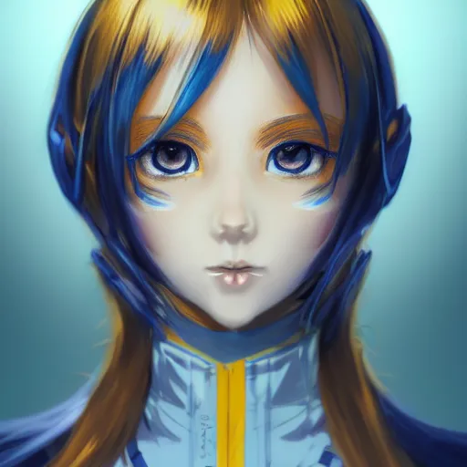 Image similar to a portrait of anime ukrainian blue and yellow girl, concept art, trending on artstation, highly detailed, intricate, sharp focus, digital art, 8 k