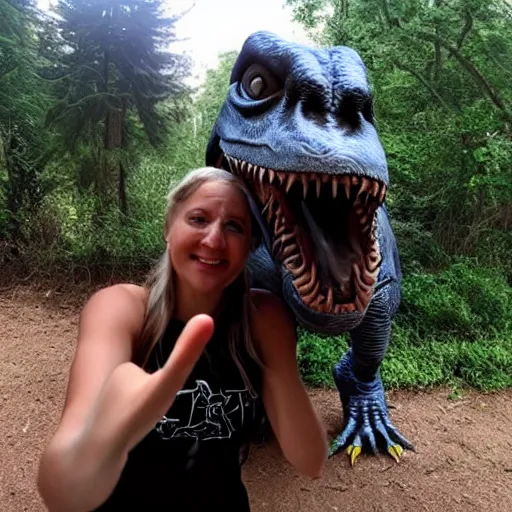 Prompt: last selfie on earth with a t-rex