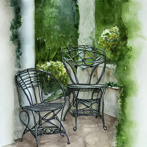 Image similar to delicate, tiger, chairs, garden, paved, botanic watercolors, iridescent, 8 k, realistic shaded, fine details, artstation, italian, iron gate, tree, mediterranean, marvelous