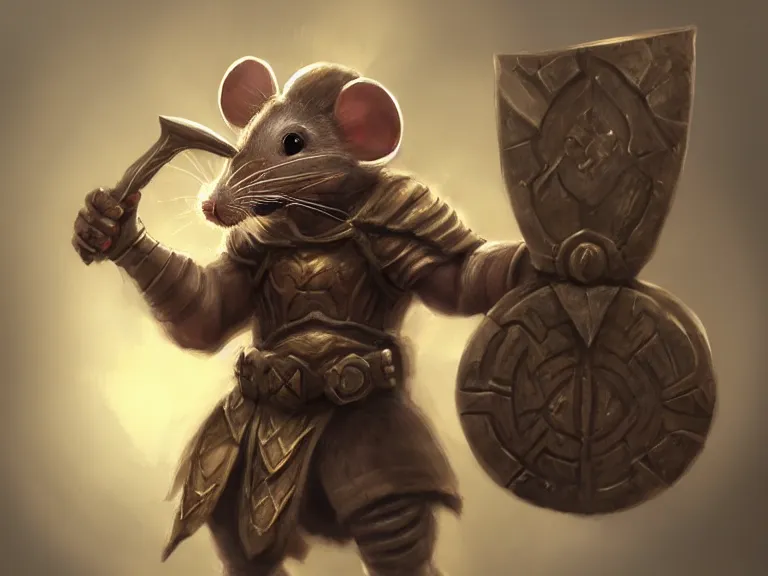 Image similar to warrior mouse with armor reaches for floating crystal, RPG Portrait, trending on Artstation, Pose Study, Photorealistic, ultra detailed, award winning