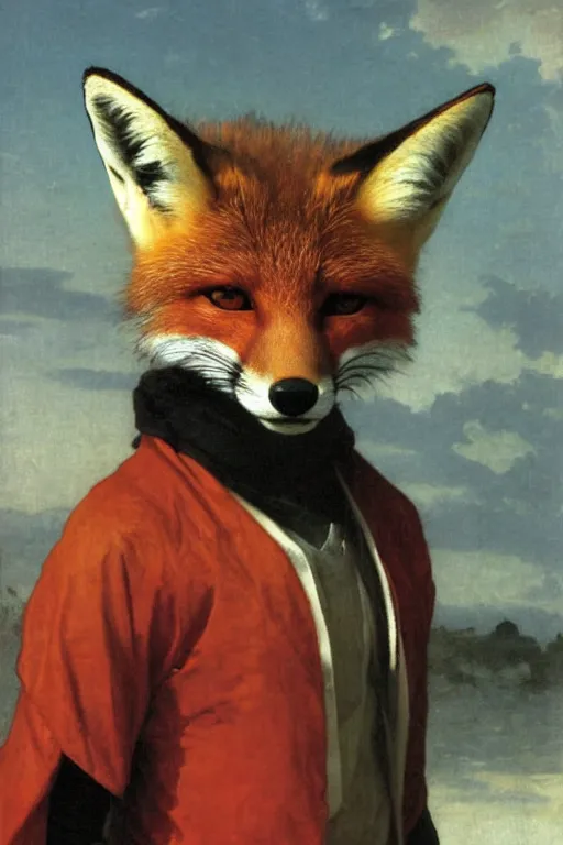 Image similar to portrait of a fox kamen rider rx, majestic, solemn, by bouguereau