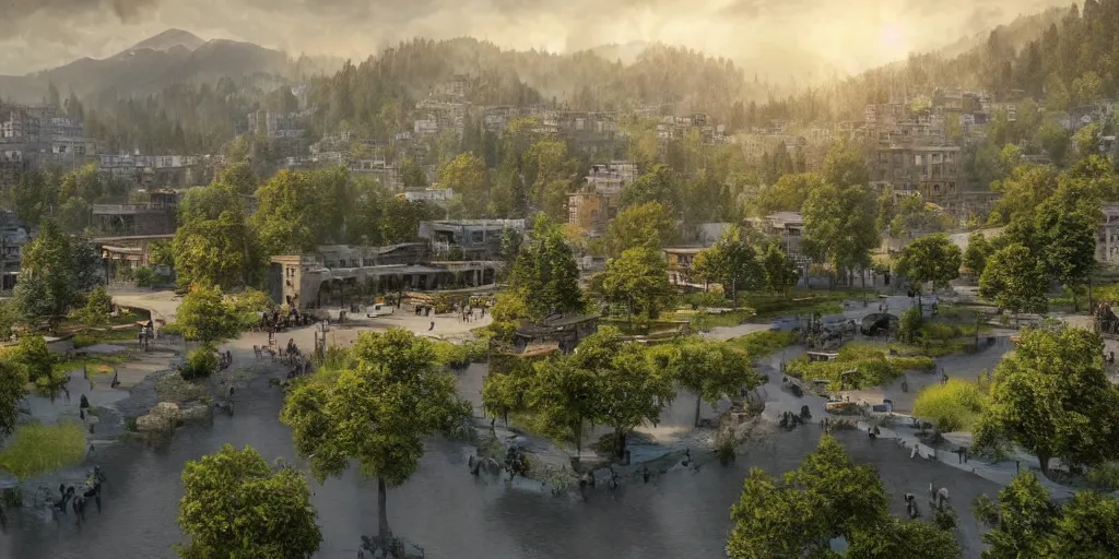 Prompt: A hyperrealistic concept art of srinagar city in kashmir , lots of maple trees, stunning massive ornately 3d render inspired art by Renato muccillo and Andreas Rocha and Johanna Rupprecht + symmetry + natural volumetric lighting, 8k octane beautifully detailed render, post-processing, highly detailed, intricate complexity, epic composition, magical atmosphere, cinematic lighting + masterpiece, trending on artstation