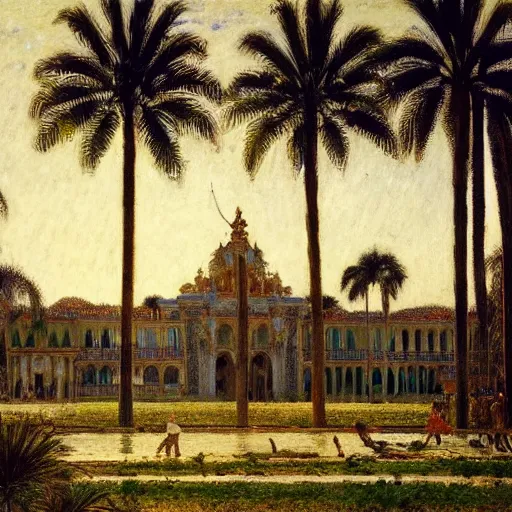 Prompt: a ultradetailed beautiful photo of the amazonas palace designed by jules bastien - lepage, hans belmer, frank weston and gustave baumann, trending on artstation, mediterranean, palm trees, light sparkles, sharp focus, soft light, 8 k 4 k