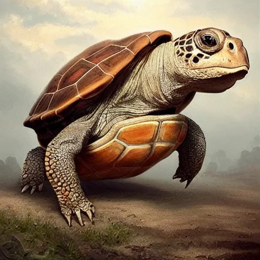 Image similar to amazingly beautiful portrait of a hyper realistic mitch mcconnell as a turtle / tortoise, as an anthropomorphic turtle, painted by greg rutkowski, artgerm, beautiful lighting, masterpiece, epic, 4 k