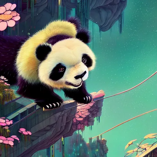 Image similar to a beautiful hyperdetailed character design 4 k wallpaper illustration of a cute panda with a chinese lion dance head victo ngai cyberpunk style, from china, style of studio ghibli, makoto shinkai, raphael lacoste, louis comfort tiffany, artgerm, james jean, ross tran, chinese style