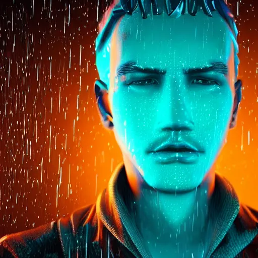 Prompt: a human made out of rain, glowing neon, rendered in octane, unreal engine, highly detailed, realistic, beautiful