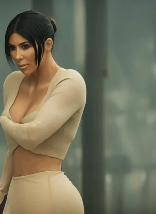 Prompt: film still of kim kardashian as Joi in Bladerunner 2049,