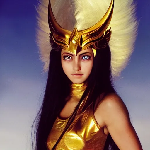 Image similar to a beautiful photographic shot of saga gold saint of gemini, saint seiya, beautiful natural light failling on her face, by annie leibowitz