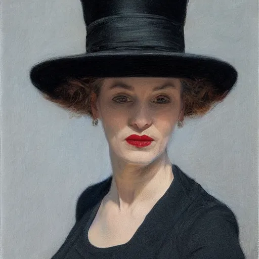 Prompt: portrait of a woman wearing a bowler hat, by donato giancola.