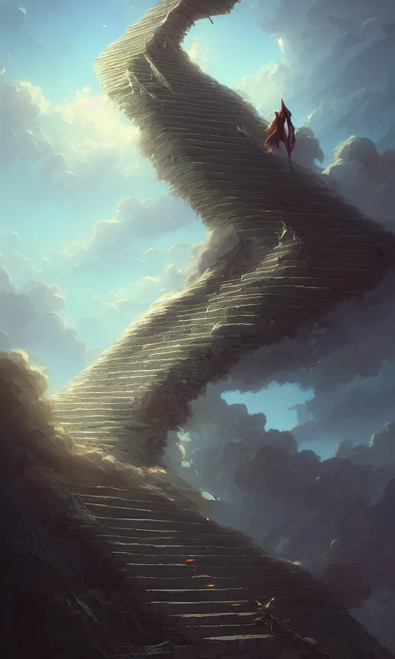 Image similar to endless stairs to universe, sky full of clouds, art by greg rutkowski and peter mohrbacher, featured in artstation, octane render, cinematic, elegant, intricate, ultra detailed, rule of thirds, professional lighting, unreal engine, fantasy, concept art, sharp focus, illustration, 8 k