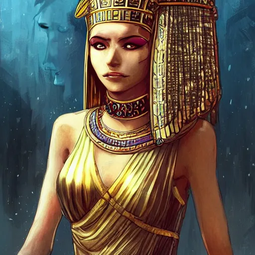 Prompt: a portrait of queen cleopatra turned half mummy, by tite kubo and guweiz, manga cover, incredible quality, trending on artstation