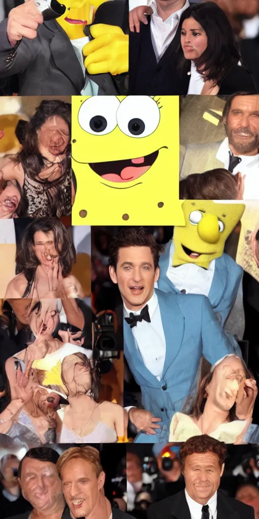 Prompt: Cinema celebrities looking like sponge bob.