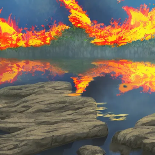 Prompt: lake on fire, trending on artstation, anime 4 k