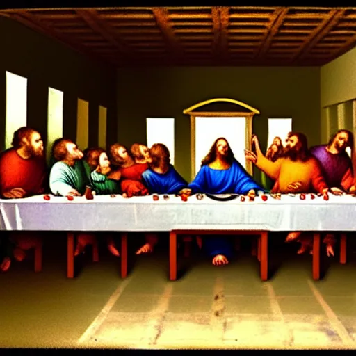 Image similar to real life footage of the last supper but everyone is drunk and high, real event, historical event, realistic, hdr, clear image,