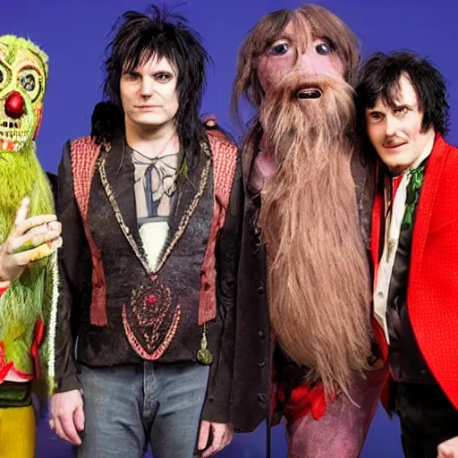 Image similar to the mighty boosh cast on stage featuring vince, howard, bollo and naboo