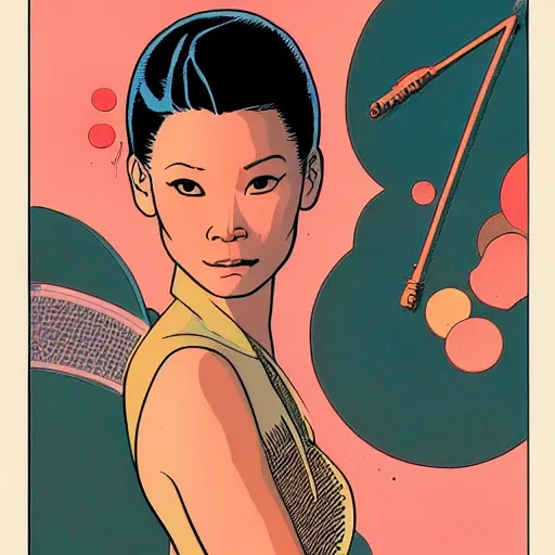 Image similar to lucy liu retro minimalist portrait moebius starwatcher comic by jean giraud, 8 k