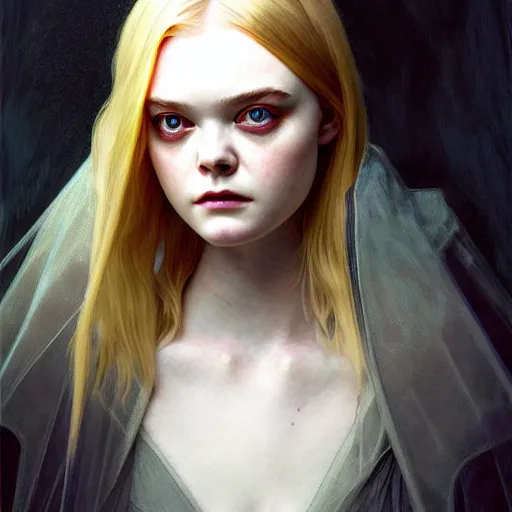Prompt: symmetry!! portrait of elle fanning as a vampire in the world of andrew wyeth, horror, fashion, dark!! intricate, elegant, highly detailed, digital painting, artstation, concept art, smooth, sharp focus, illustration, art by artgerm and greg rutkowski and alphonse mucha