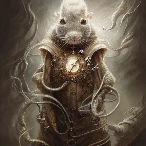 Prompt: front shot of an alchemist rat wearing a white coat, intricate, elegant, highly detailed, centered, concept art, smooth sharp focus, artgerm, Tomasz allen Kopera, Peter Mohrbacher