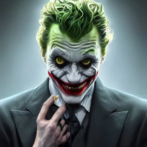 Prompt: ultra realistic illustration of the joker, intricate, elegant, highly detailed, digital painting, artstation, concept art, smooth, sharp focus, illustration, art by artgerm and greg rutkowski and alphonse mucha