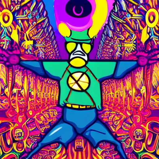 Image similar to the homepride man dmt psychedelic poster art