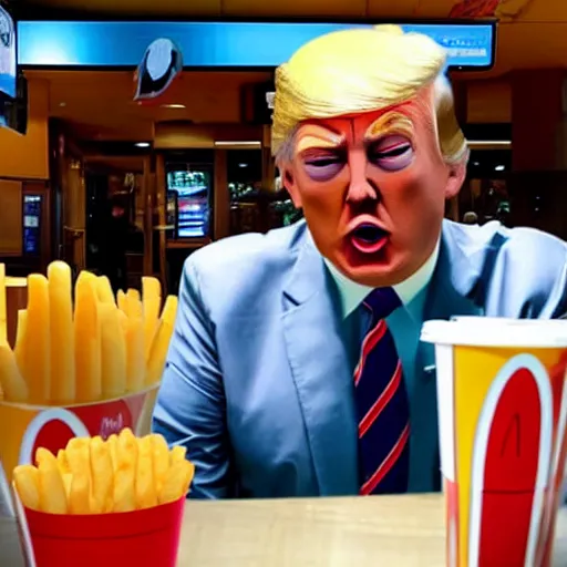 sad donald trump eating a happy meal in mcdonalds, | Stable Diffusion ...