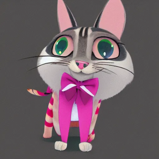 Prompt: portrait of a tabby in the style of the movie Zootopia wearing a pink tuxedo, 4k, digital art, award winning