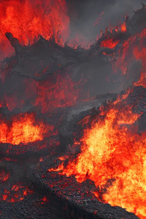 Prompt: intricate color photo of burning pits of hell, boris johnson is the devil 8 k octane beautifully detailed render