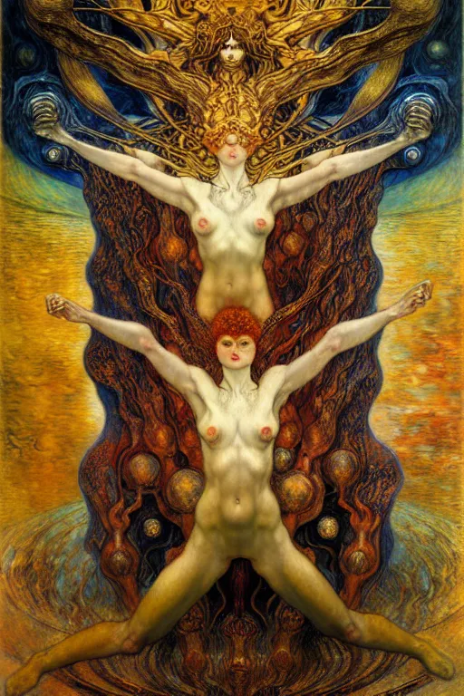 Image similar to Divine Chaos Engine by Karol Bak, Jean Delville, William Blake, Gustav Klimt, and Vincent Van Gogh, symbolist, visionary