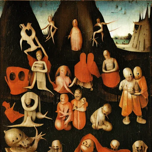 Prompt: the faceless children Hieronymus Bosch