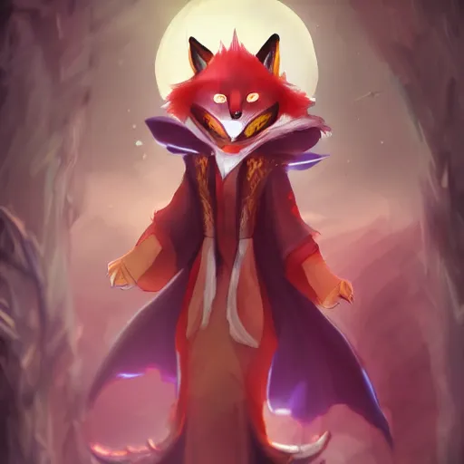 Image similar to Fox kitsune humanoid wearing a cloak is shopping for groceries, pixiv, artstation