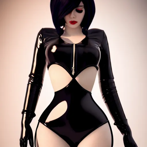Image similar to a curvy feminine young hot pale goth cutie wearing an elegant elaborate tight latex-nylon-leather outfit, cgsociety, photorealistic, sublime-hyperadvanced-seductive ambience, 16k, smooth, sharp focus, trending on ArtStation, volumetric lighting, thin waist, fully clothed
