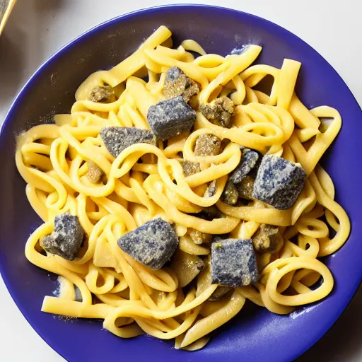 Image similar to a professional photo of blue moon pasta with moon chunks