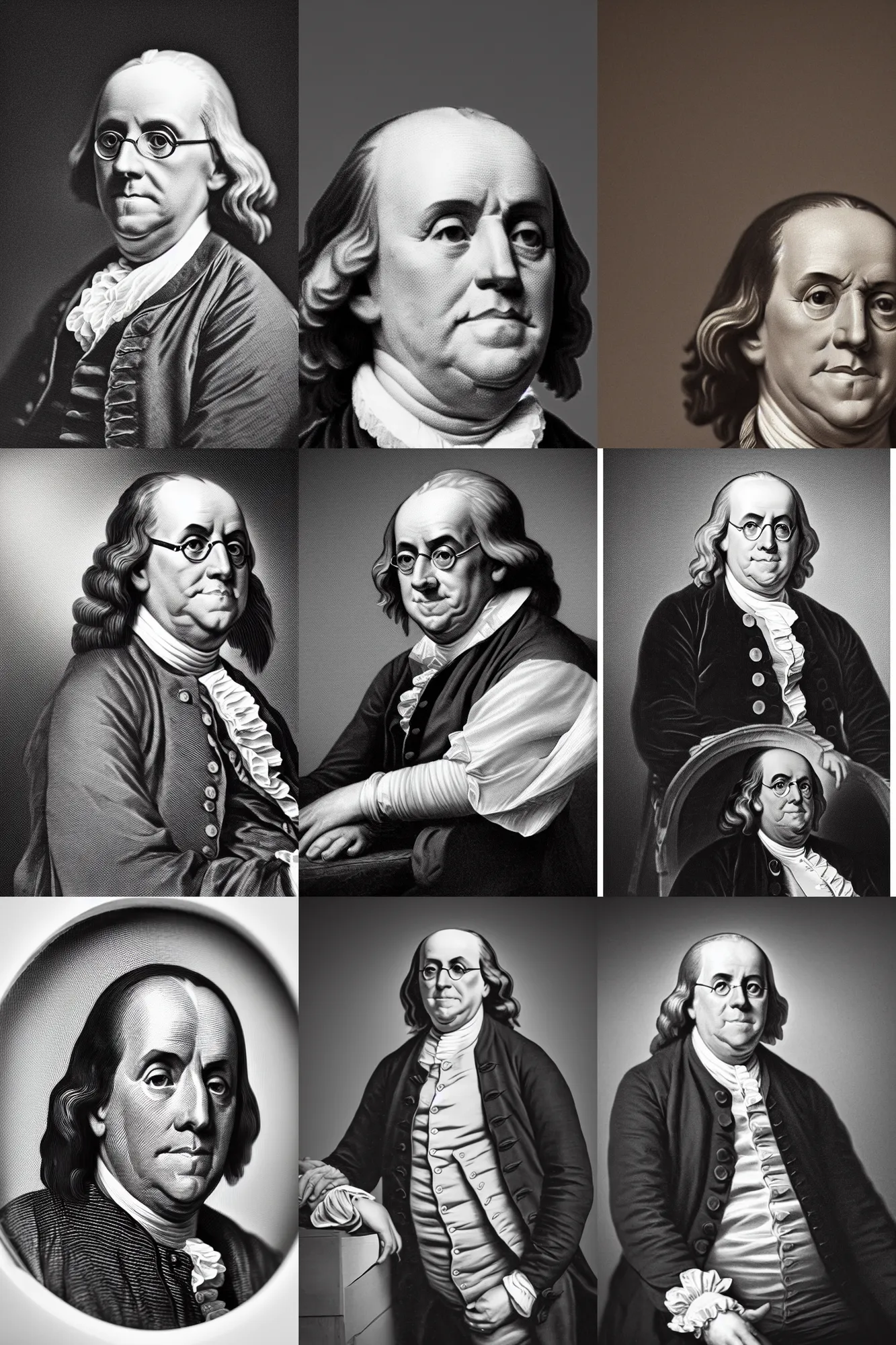 Prompt: modern photo of benjamin franklin. dslr, 5 0 mm, f / 2. 8, studio lighting