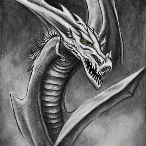 Prompt: Pencil painting of a slain dragon
