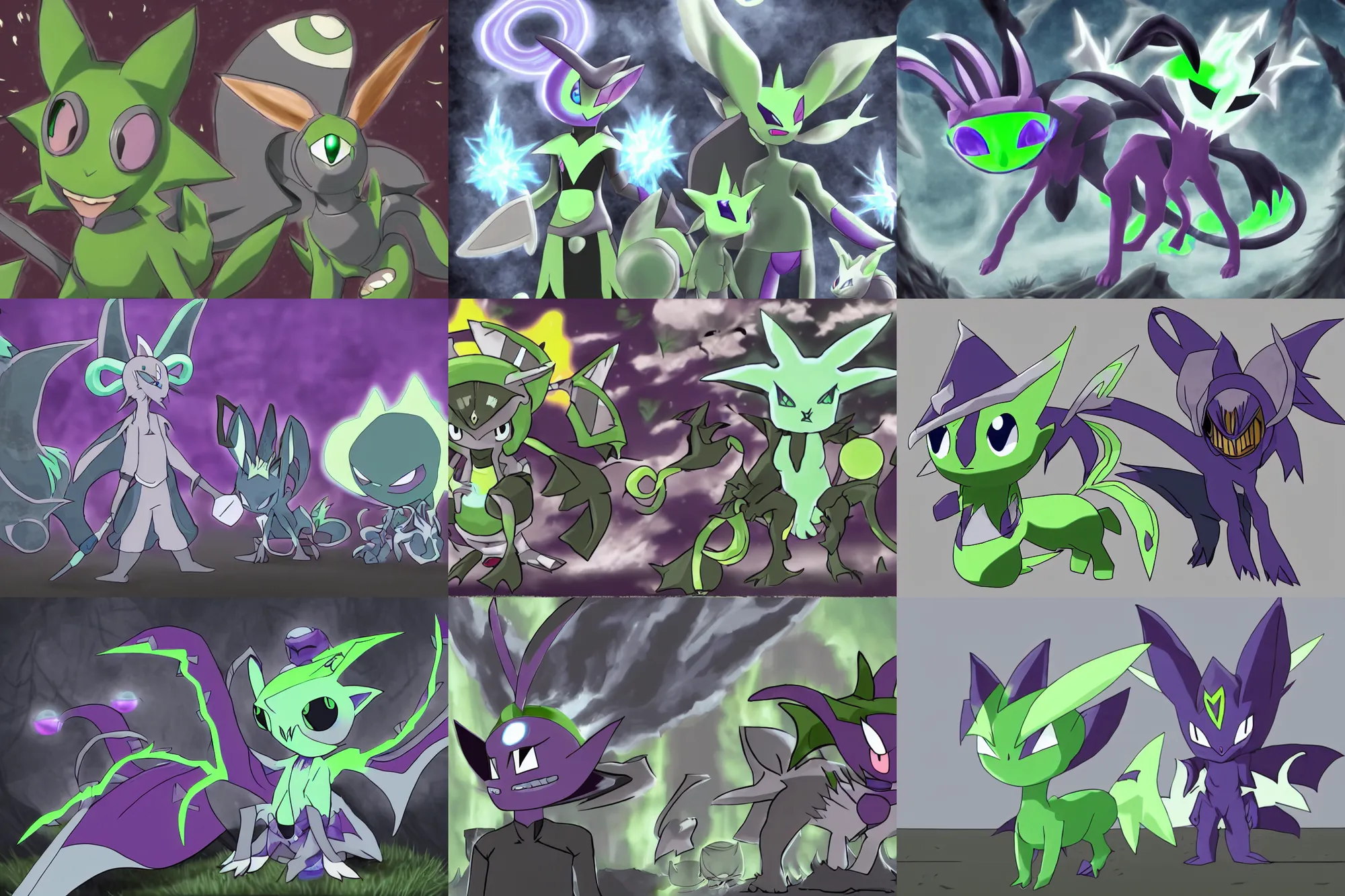 Prompt: grayscale video game elden celebi : espeons reprisal star valley resident evil mismagius mystery dungeon ultrahd resident eevee wearing bandanna fighting espeon, the old god wearing a witch hat pokemon final gamecube