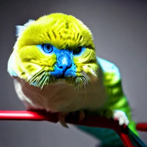 Image similar to a budgerigar - cat - hybrid, animal photography