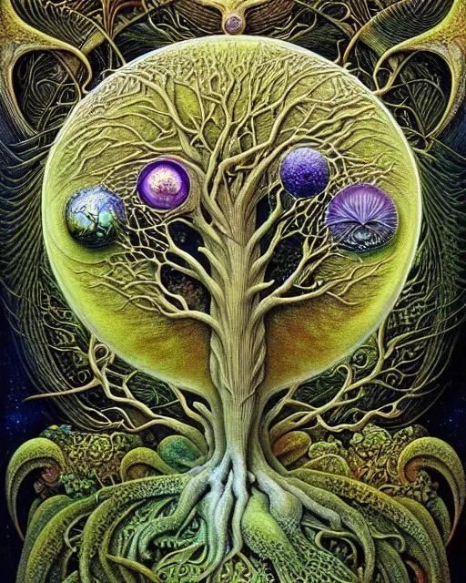 Image similar to tree of life by roger dean and andrew ferez, art forms of nature by ernst haeckel, divine chaos engine, symbolist, visionary, art nouveau, botanical fractal structures, organic, detailed, realistic, surreality