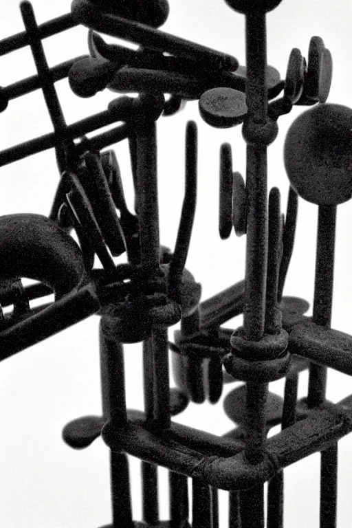 Image similar to a close-up portrait of Marcel Duchamp's industrial chess-piece-building machine in the style of Hito Steyerl and Shinya Tsukamoto and Irving Penn and Robert Frank, minimal contraption