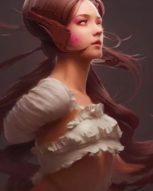 Prompt: a ( ( girl as personification of chocolate cupcake ) ), beauty, fantasy bakery, digital painting by greg rutkowski, artgerm, krenz cushart, laurie greasly, wlop, intricate, highly detailed!!, sharp focus, smooth, epic composition, joyful, unreal engine, masterpiece, 8 k