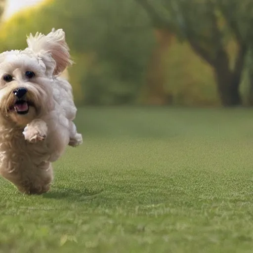 Image similar to a cute dog with the zoomies, movie still, 8 k