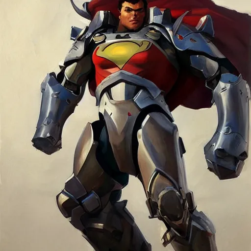 Prompt: greg manchess portrait painting of armored superman as overwatch character, medium shot, asymmetrical, profile picture, organic painting, sunny day, matte painting, bold shapes, hard edges, street art, trending on artstation, by huang guangjian and gil elvgren and sachin teng