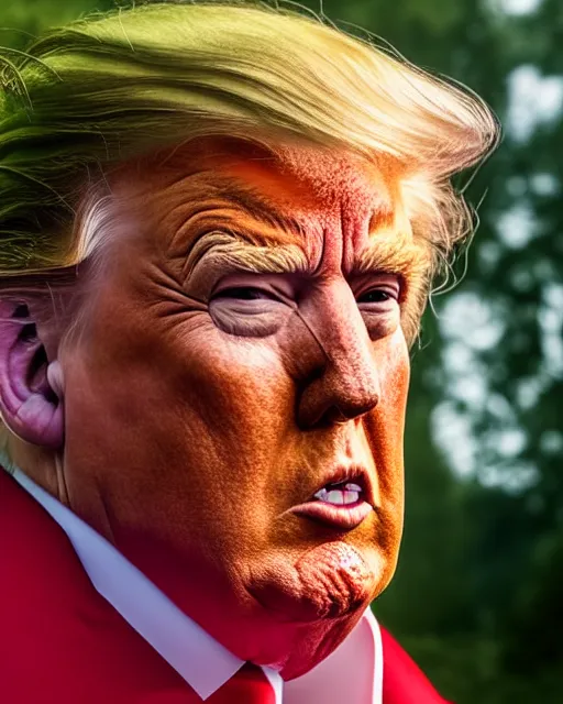 Image similar to award winning 5 5 mm close up face portrait photo of trump as songoku, in a park by stefan kosnic. rule of thirds.