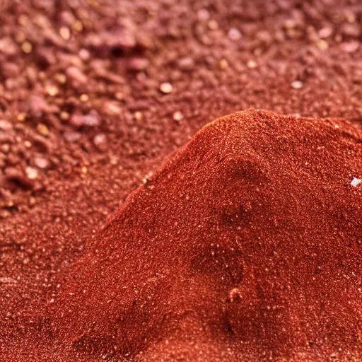 Prompt: macro photo of red sand crystals, closeup sand, silica illustration, macro