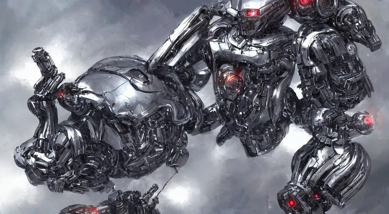 Prompt: Terminator themed concept art, small chrome flying mechanical disks, trending on artstation,