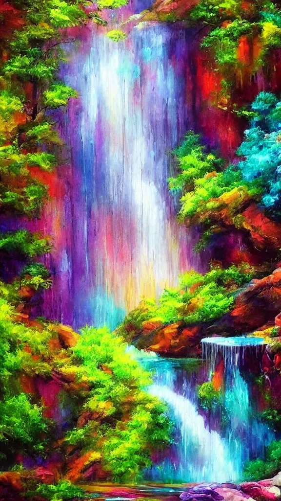 Prompt: high quality psychedelic waterfall background, painted with oil paints, hypperrealism, hd 4 k artstation