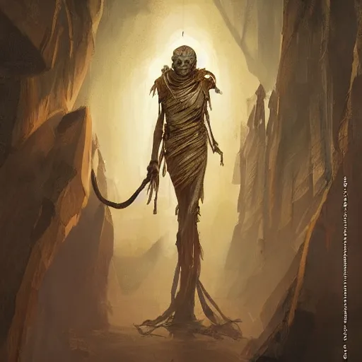 Prompt: a mummy with a snake head, by greg rutkowski, in the style of magic the gathering